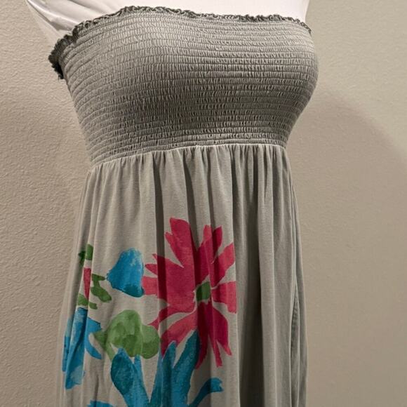 Old Navy Smocked Strapless Maxi Dress Gray Floral Boho XS Summer Vacation Cotton - Picture 4 of 7